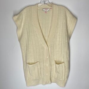 Vintage American Weekend Button Up Sweater Vest Wool Blend Cream Large